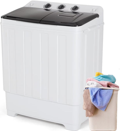Qhomic Portable Washer 30lbs, 2-in-1 Twin Tub Washer & Dryer Combo Compact Semi-Automatic Washing Machine with Drain Pump, Black
