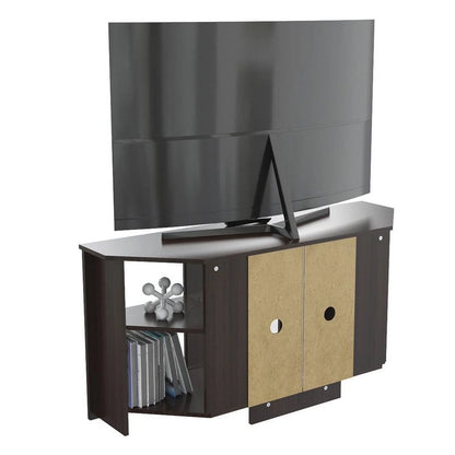 Inval Corner Laminate 60�� TV Stand with Glass Doors, White