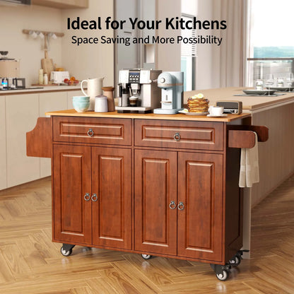 Lofka 52-Inch Kitchen Island with Storage on Wheels with Wood Drop Leaf, Ideal for Small Kitchens