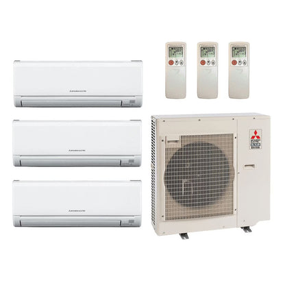 Mitsubishi 30,000 Btu 19 Seer 4-Zone Ductless Mini Split Heat Pump System - 6K-6K-6K-12K - MXZ4C36NA - (3) MSZGL06NA - MSZGL12NA