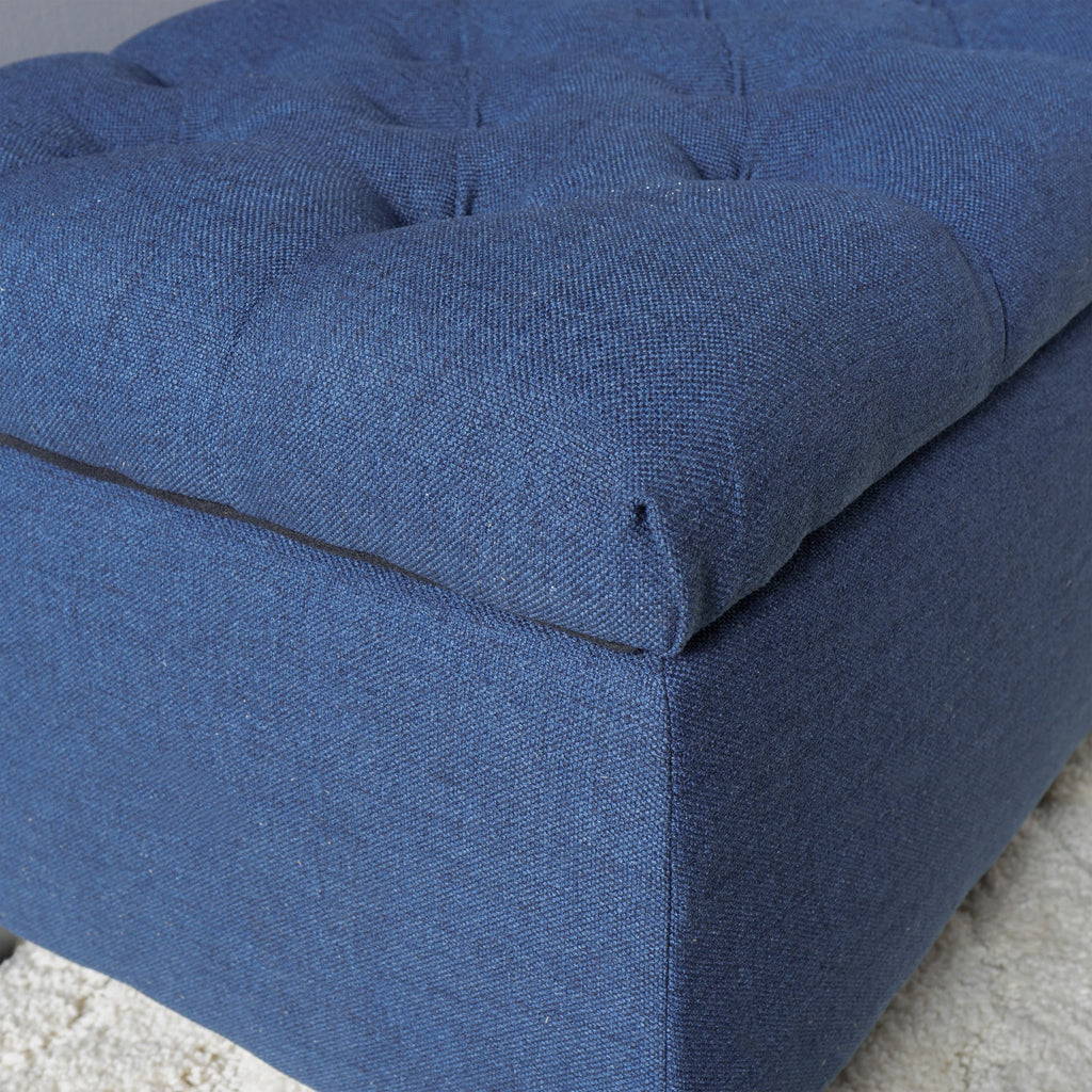 Noble House Hampton Contemporary Fabric Upholstered Storage Ottoman, White and Blue Floral