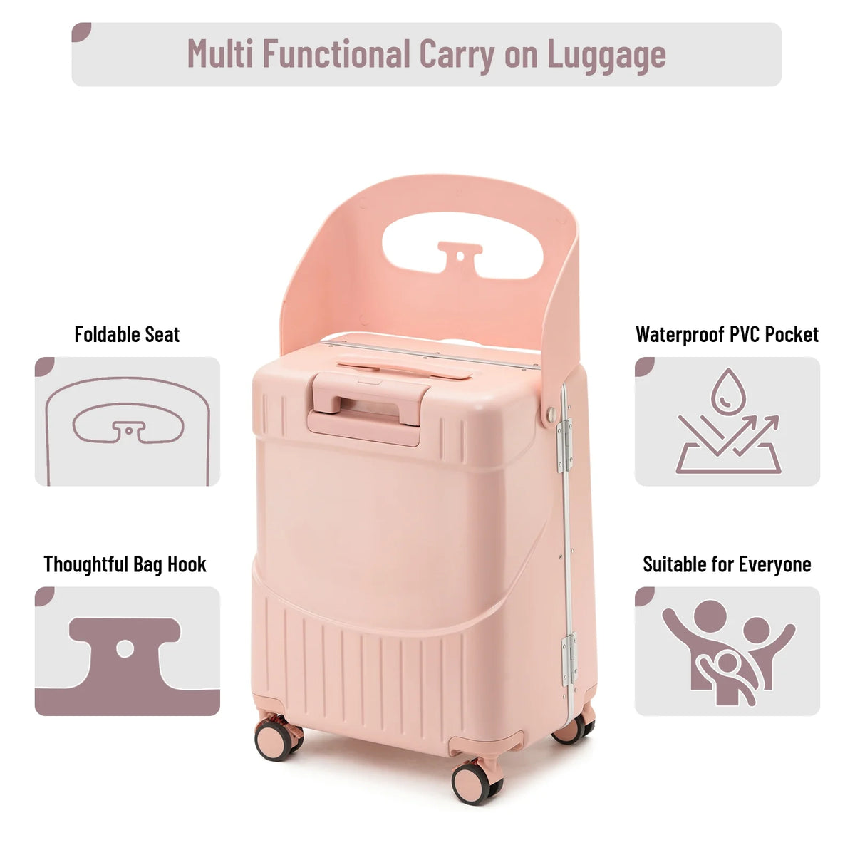 Fridtrip 20 Inch Carry On TSA Lock Luggage with for Kids& Adult,Lockable Spinner Wheels Free Luggage Cover and Safety Seatbelt Travel Suitcase