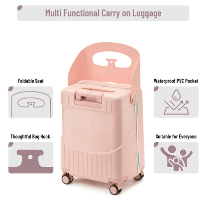 Fridtrip 20 Inch Carry On TSA Lock Luggage with for Kids& Adult,Lockable Spinner Wheels Free Luggage Cover and Safety Seatbelt Travel Suitcase