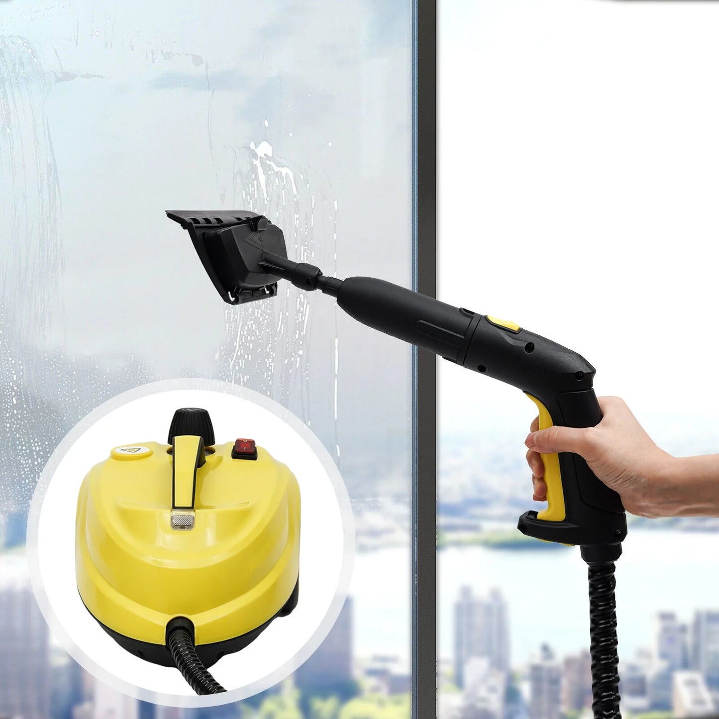 2000W 1.8L/60.87oz High-Pressure Steam Cleaner Multipurpose Handheld Steam Cleaner Portable Yellow 5 Bar/72.5PSI