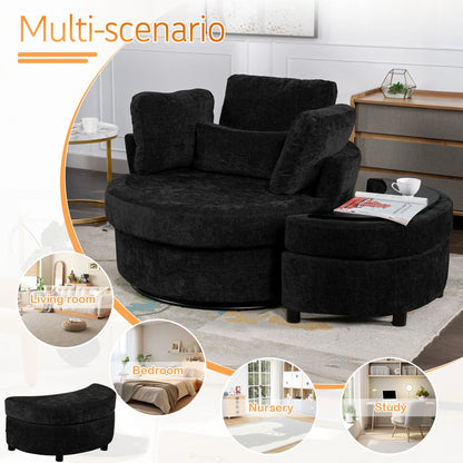 Muumblus Teddy Swivel Accent Barrel Chair, Modern Oversize Sherpa Comfy Round Reading Armchair for Living Room, Ivory
