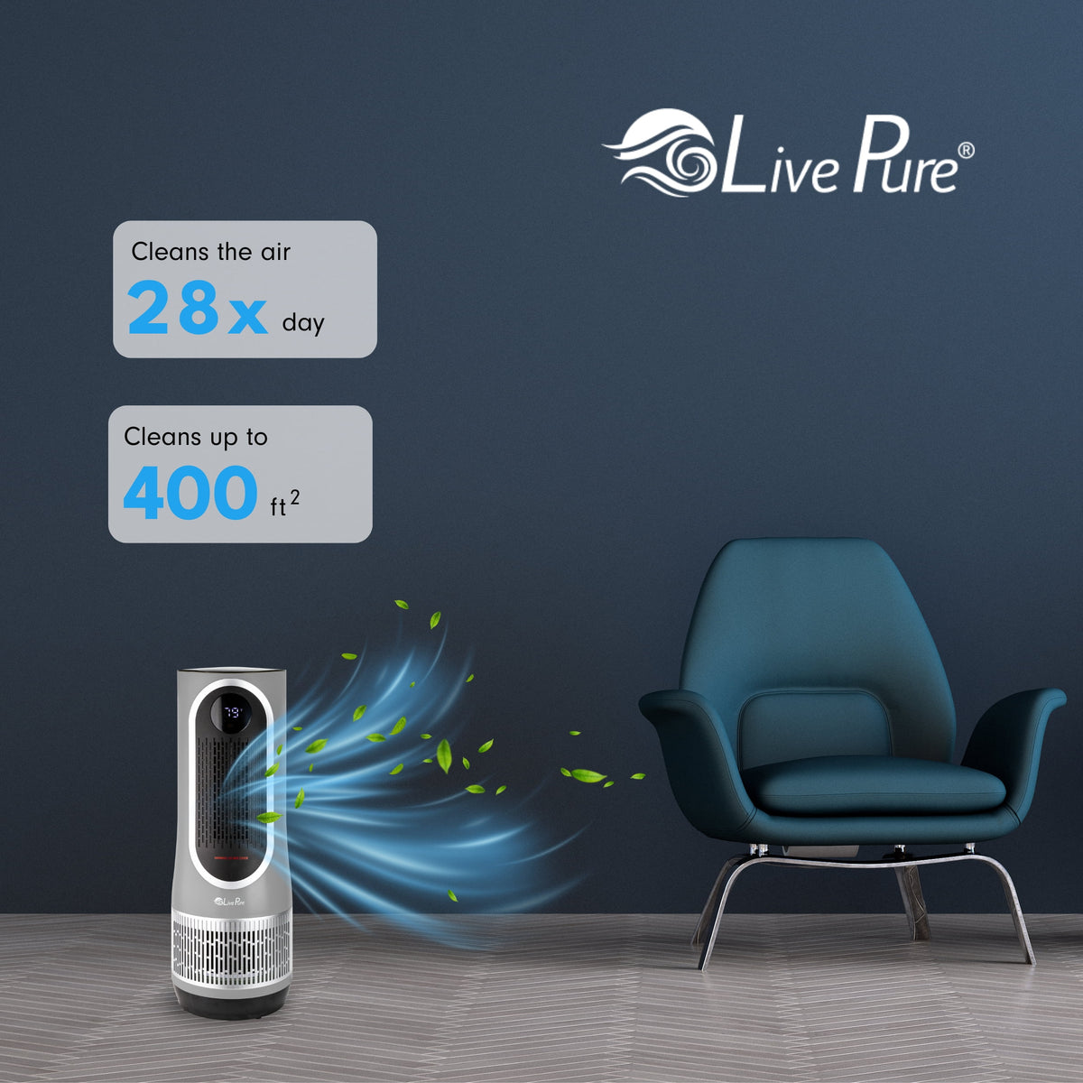 LivePure 3 in 1 Clean Heat Air Purifier/Fan & Heater. Denim Blue