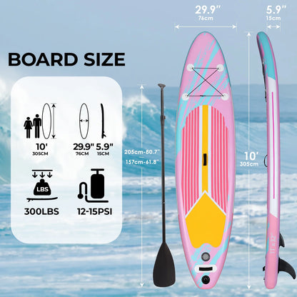 LAZY BUDDY 10ft Inflatable Stand Up Paddle Board with Premium SUP Accessories, Non-Slip EVA Deck, for Adults & Youth of All Skill Levels