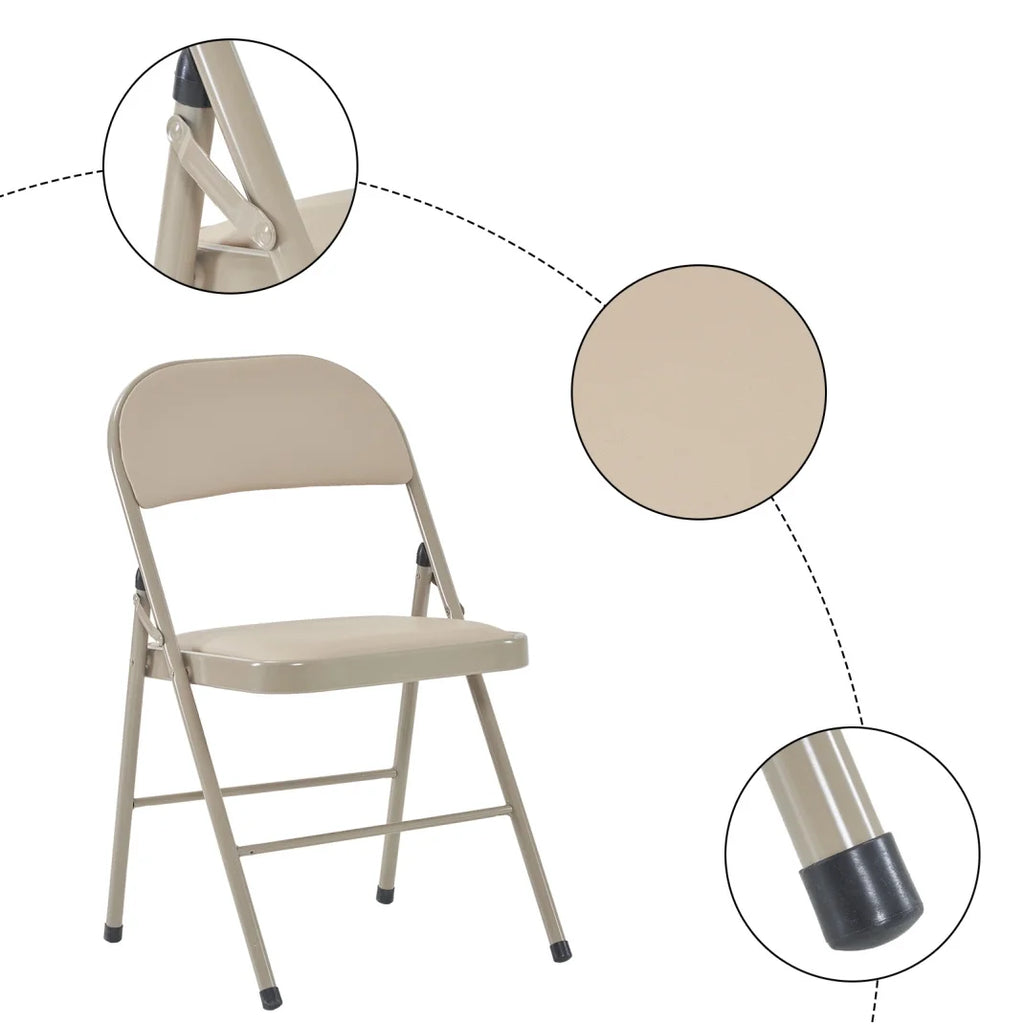 4 Pack Folding Chairs, Cushioned Padded Seat, Wedding Chairs with Metal Frame for Home, Office, Party Use, Light  Brown