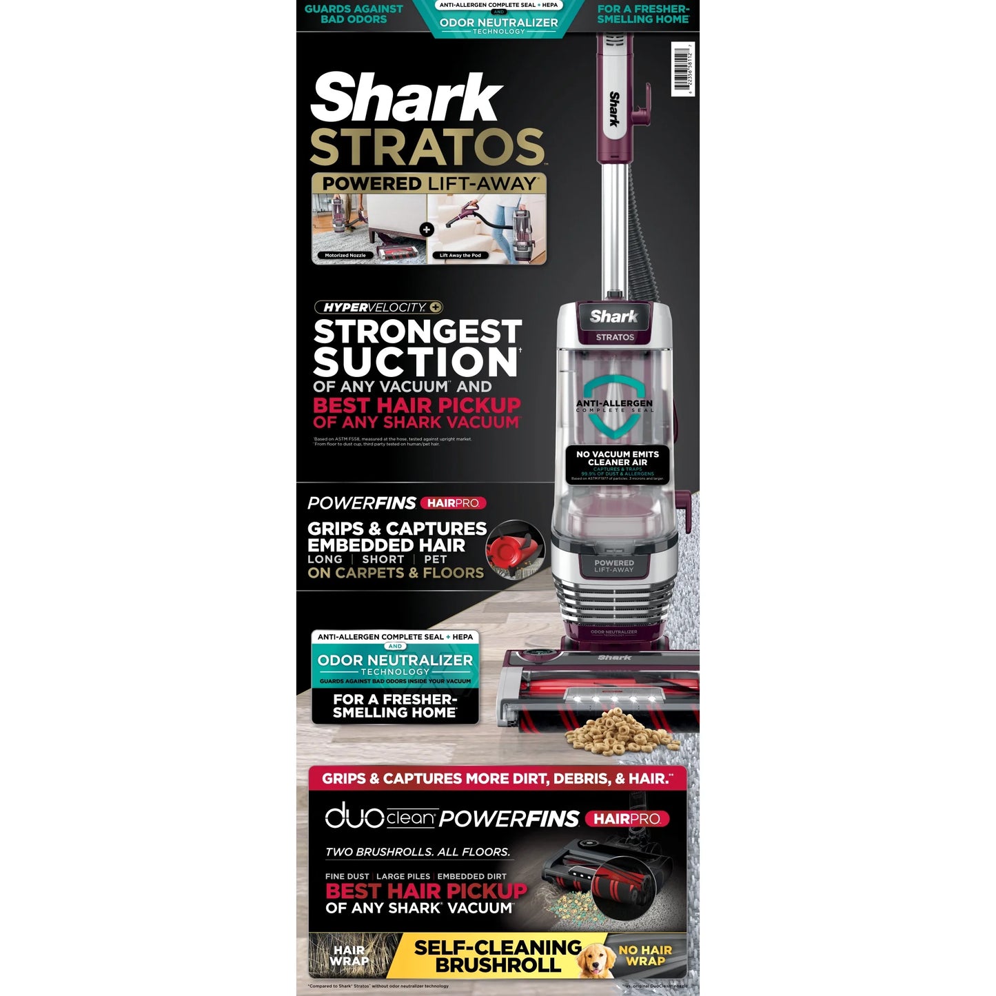 Shark Upright Vacuum, Stratos, Pet Friendly, Bagless, Ultra Powerful Suction, Hard Floor and Carpet, DuoClean PowerFins HairPro, Self-Cleaning Brushroll, Odor Neutralizer Technology, AZ3000, Burgundy