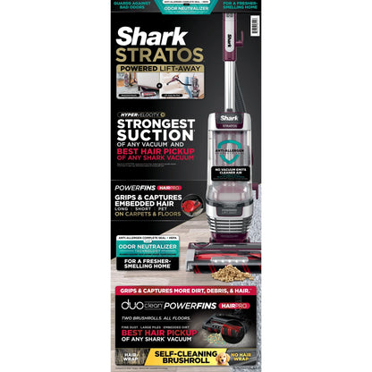 Shark Upright Vacuum, Stratos, Pet Friendly, Bagless, Ultra Powerful Suction, Hard Floor and Carpet, DuoClean PowerFins HairPro, Self-Cleaning Brushroll, Odor Neutralizer Technology, AZ3000, Burgundy
