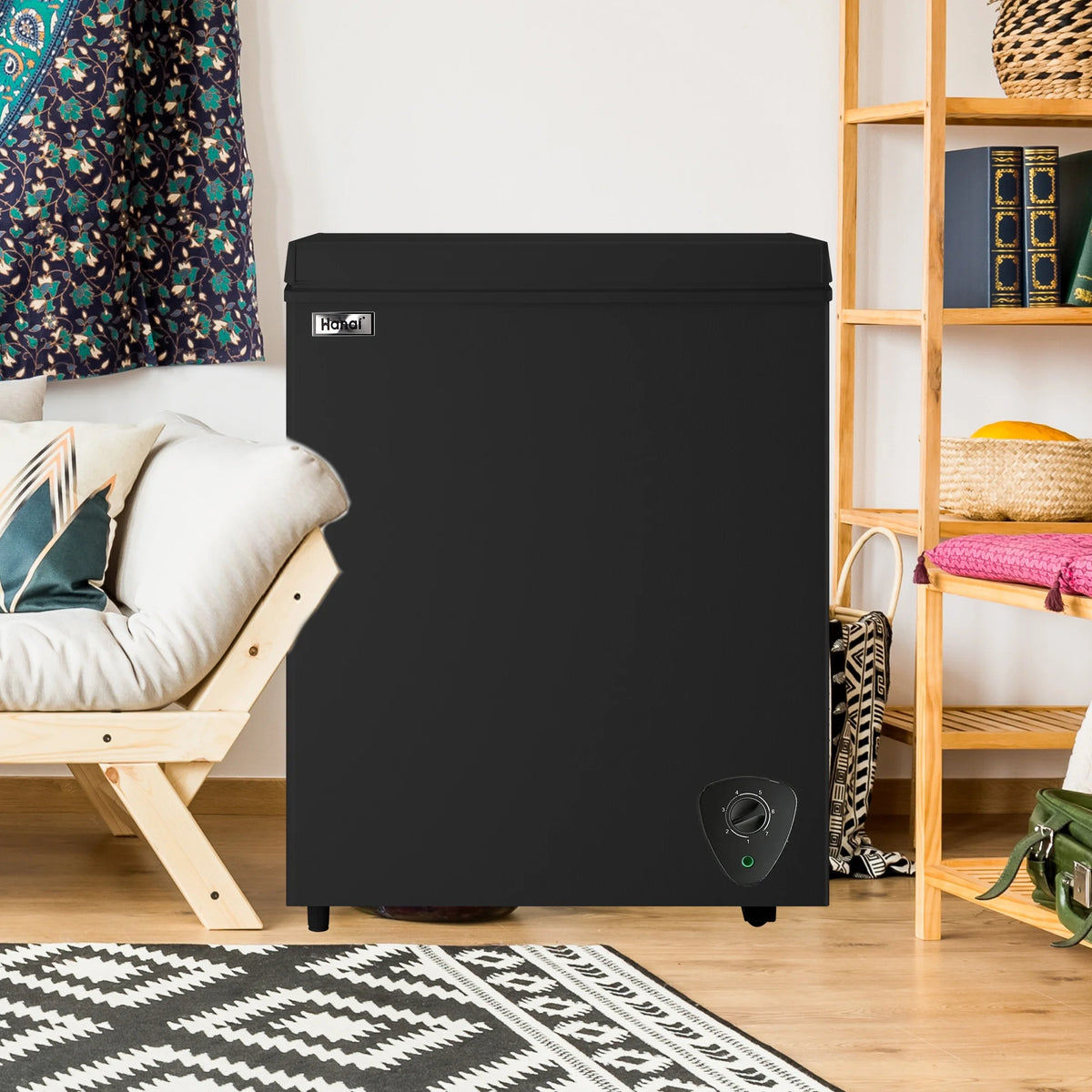 WANAI 3.5 Cubic Chest Freezer with Top Open Door,Removable Storage Basket,7 Gears Temp Control,Energy Saving,Black