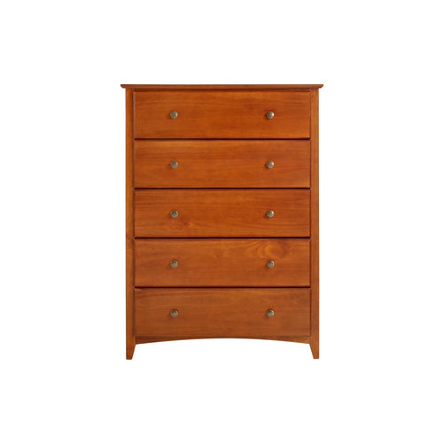 Camaflexi Shaker Style 5 Drawer Dresser, Wood Chest Bedroom Dresser, Cherry Finish