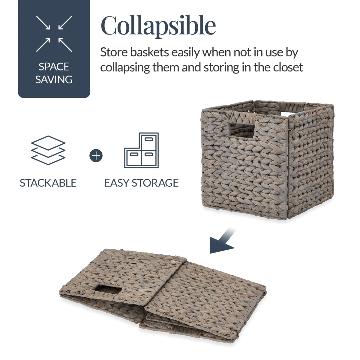 Best Choice Products 12x12in Hyacinth Baskets, Set of 5 Multipurpose Collapsible Organizers w/ Inserts - Natural
