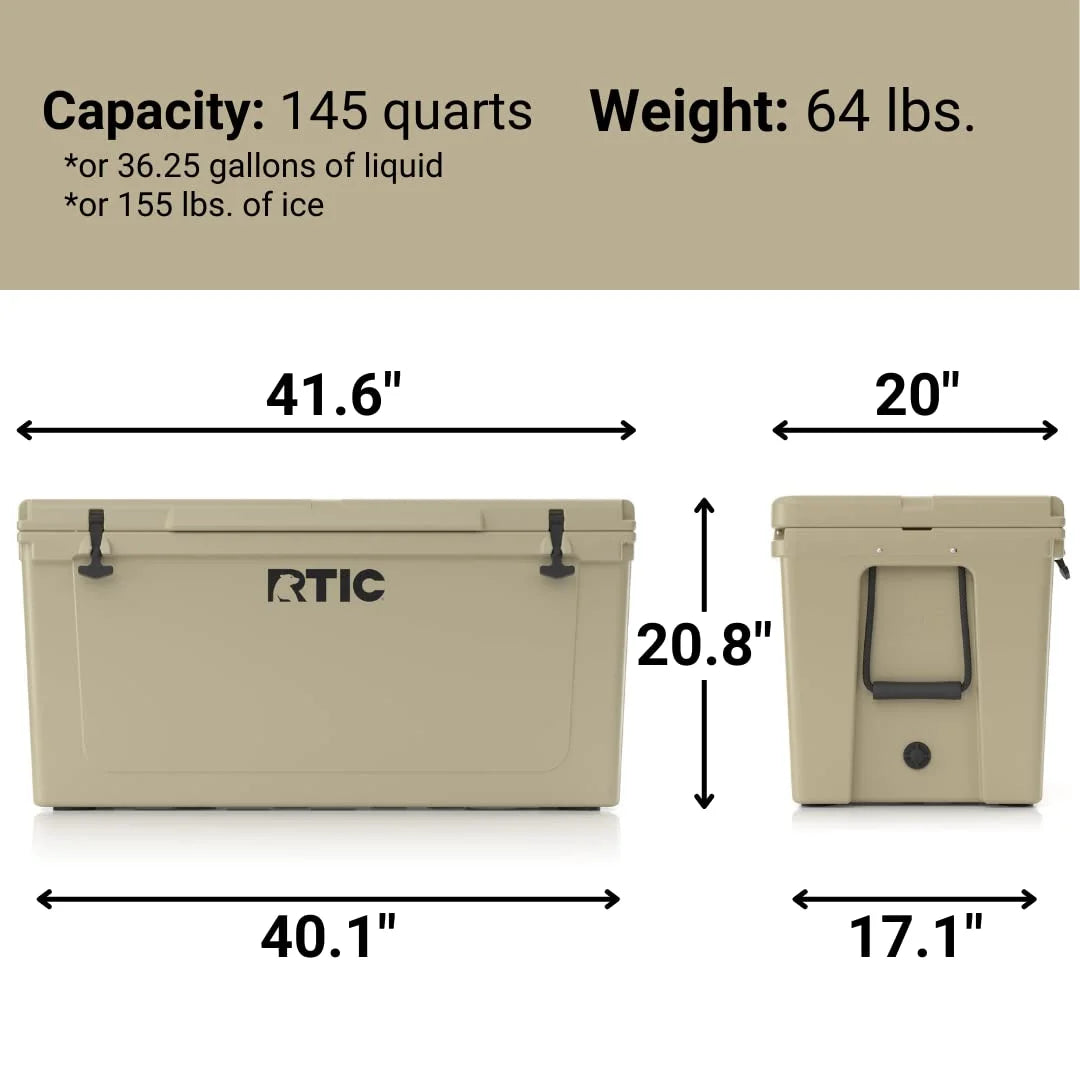 RTIC 145 QT Ultra-Tough Rotomolded Hard-Sided Ice Chest Cooler, White, Fits 195 Cans