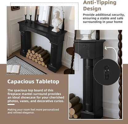 EPICOZY 43.3" Fireplace Mantel, Freestanding Fireplace Surround with Leg for Electric Fireplaces, MDF Mantel Surround with Shelf for Living Room with Decorative Pattern, Anti-Tipping & Waterproof