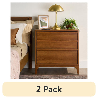 Better Homes & Gardens Greyson 3-Drawer Nightstand with USB, Acorn Finish