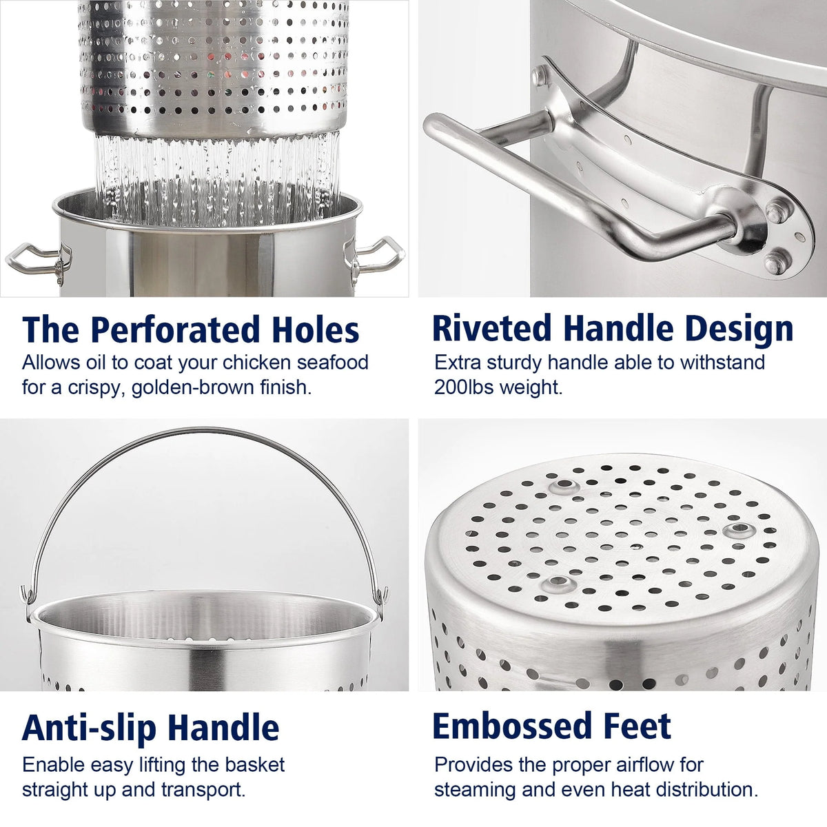 ARC 40QT Stainless Steel Stockpot For Seafood Boil Crawfish Boil Pot,Crab Boil Shrimp Boil Turkey Fryer Pot with Basket Divider and Hook, Lobster Tamale Steamer Pot Outdoor Cooking And Home Brewing