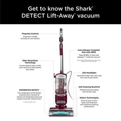 Shark Detect Lift-Away ADV Corded Upright Vacuum with PowerFins Detect, Self-Cleaning Brushroll & Odor Neutralizer Technology, LA492, Burgundy