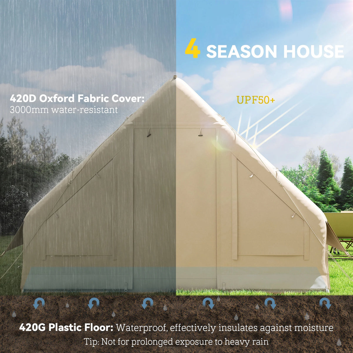Outsunny Inflatable Camping Tent with Hand Pump, Easy Setup, 4 Season Blow Up Tent, with Mesh Windows and Doors