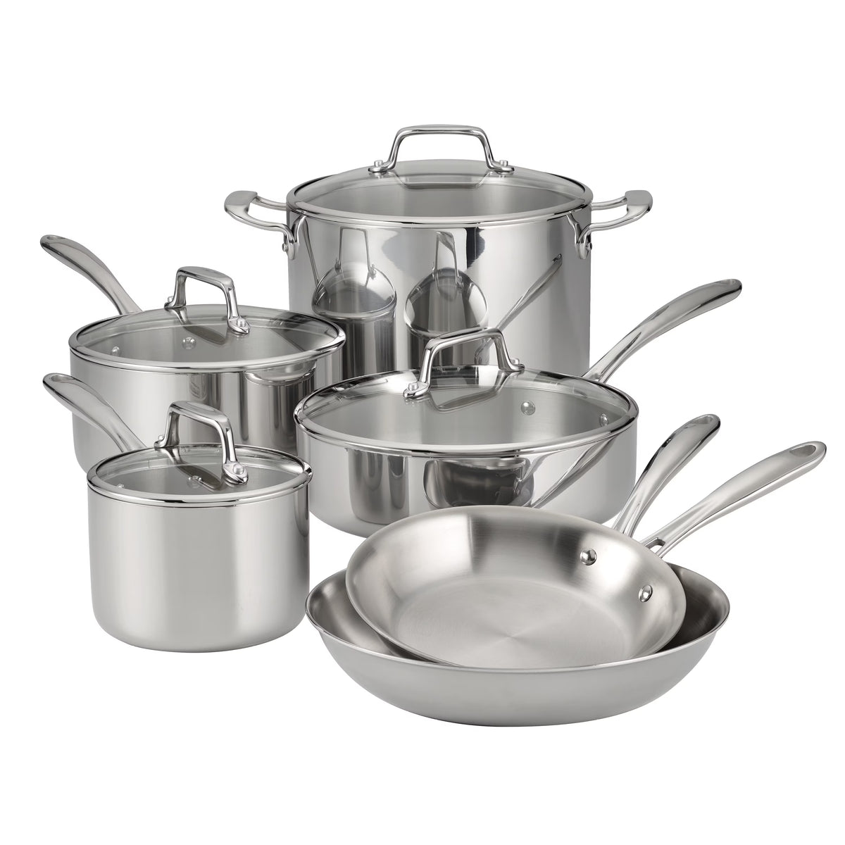 Tramontina 14-Piece Tri-Ply Clad Stainless Steel Cookware Set, with Glass Lids