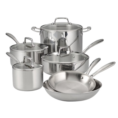 Tramontina 14-Piece Tri-Ply Clad Stainless Steel Cookware Set, with Glass Lids
