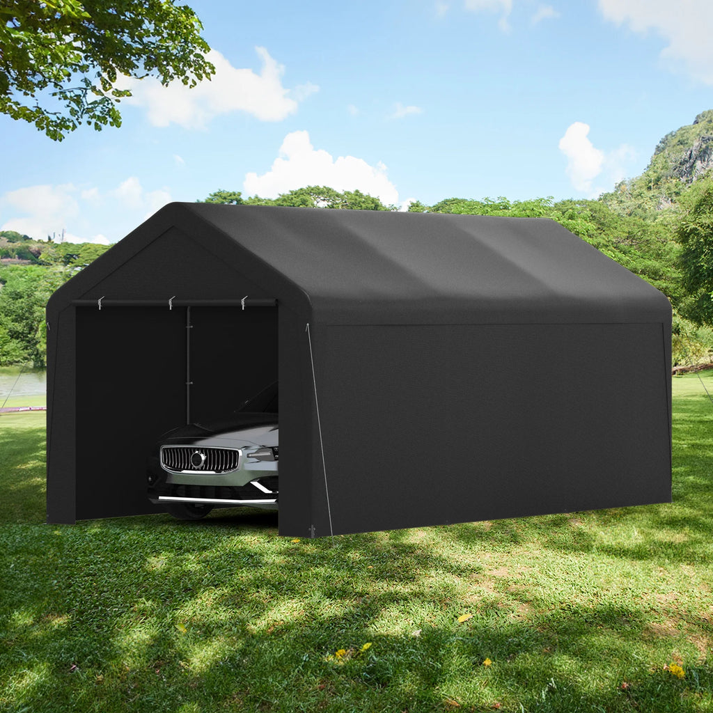 GOJOOASIS Carport, 10 x 20 Heavy Duty Carport Canopy with Removable Sidewall, Water-Resistant Portable PE Garage with All-Season Tarp Beige