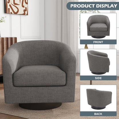 UIXE Swivel Accent Chair, Upholstered Fabric Barrel Chair for Living Room, Small Single Sofa Bedroom Reading Seat, Light Gray