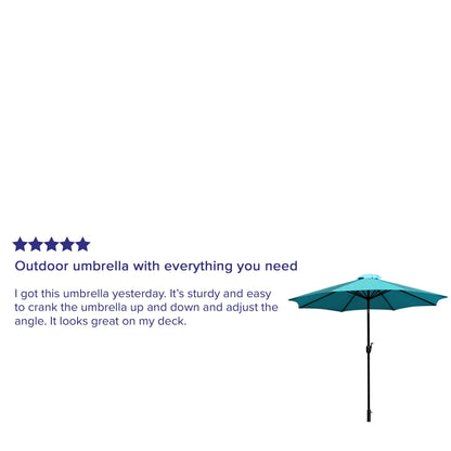 Merrick Lane Patio Umbrella with Base - 9' Tan Polyester Patio Umbrella - 30+ UV Protection - Waterproof Black Cement Base with 1.5" Diameter Aluminum Pole