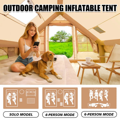 9.8' x 7' Inflatable Camping Tent,4 Season Blow up Tents for Camping, 4-6 Person Inflatable Tent with Stove Jack,Air Tents,Glamping Tent,Waterproof Luxury House with Mesh Window