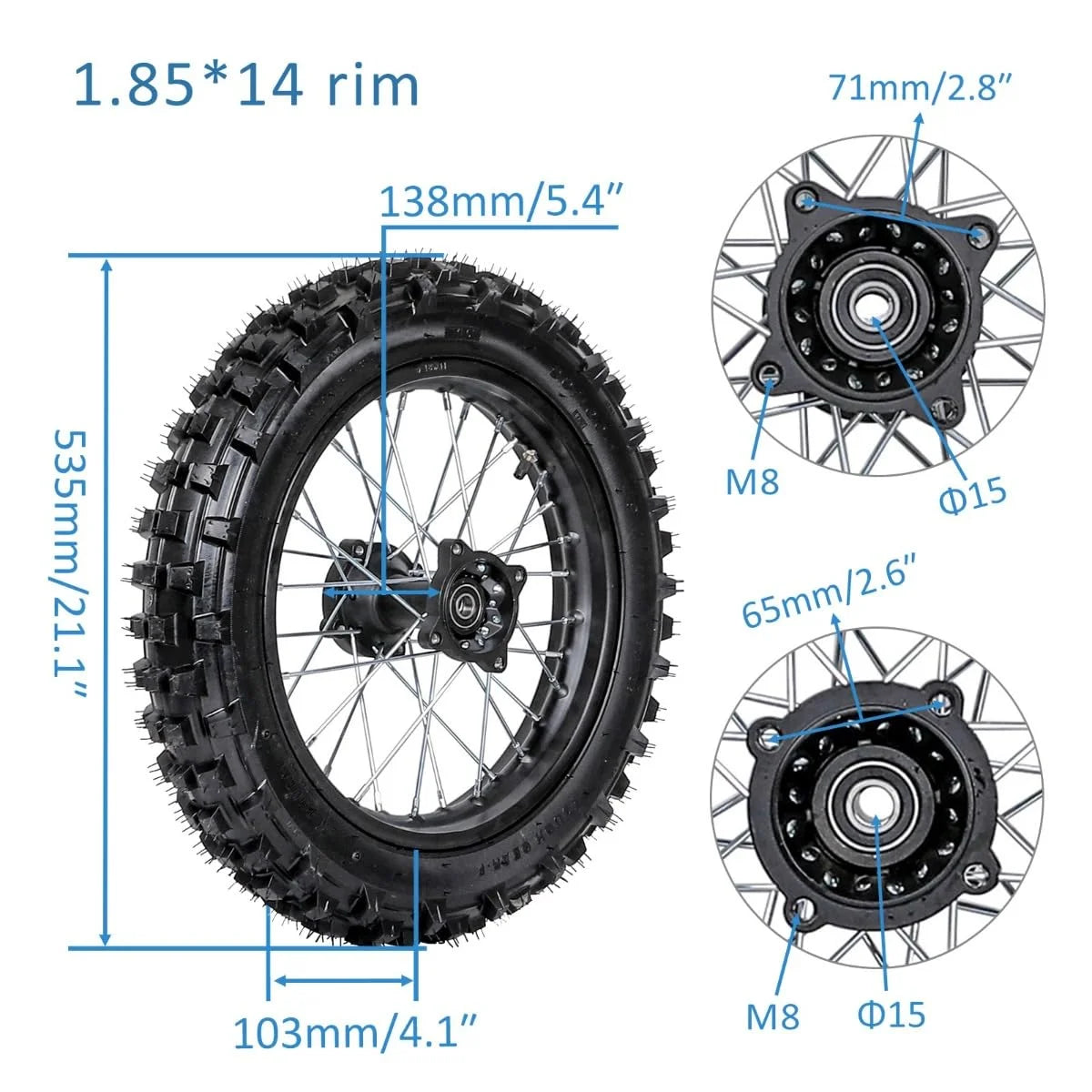 Complete Front Rear Wheel Kit 17" & 14" Dirt Bike Wheels 70/100-17, 90/100-14 Tire 1.6x17 1.85x14 Rim + Front Forks Triple Tree + Rear Swing Arm for Pit Bike Taotao SSR 125cc 140cc YZ85 CR85