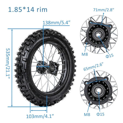 Complete Front Rear Wheel Kit 17" & 14" Dirt Bike Wheels 70/100-17, 90/100-14 Tire 1.6x17 1.85x14 Rim + Front Forks Triple Tree + Rear Swing Arm for Pit Bike Taotao SSR 125cc 140cc YZ85 CR85