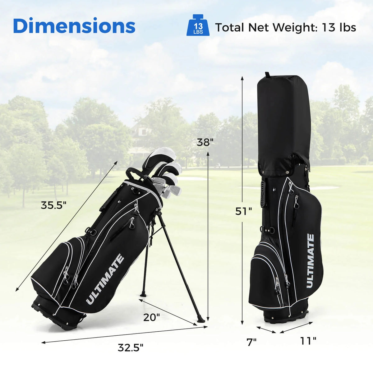 Costway Men's Complete Golf Clubs Package Set 10 Pieces Includes Alloy Driver