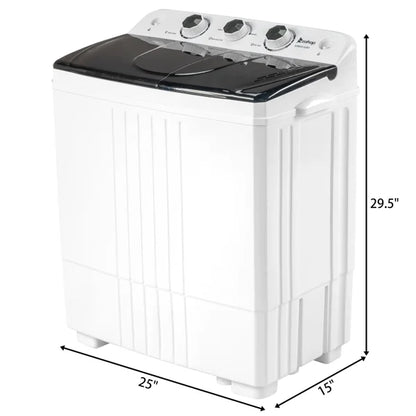 20Lb Twin Tub Washing Machine w/ Built-In Pump - Semi-Automatic 1300RPM Compact Washer for Apartment, Dorm, RV, Camping, White/Black
