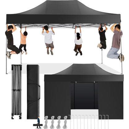 COBIZI 10x15ft Pop up Canopy, Easy up Heavy Duty Canopy Tent with 4 Removable Sidewalls,Gray