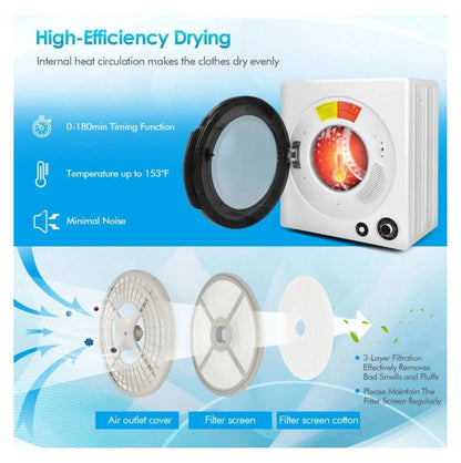 Electric Laundry Dryer, 13.2lbs Compact Tumble Dryer with Stainless Steel Tub, 4 Drying Modes, 2 Heat Settings, ETL Certified - for Apartments, Dorms, RVs