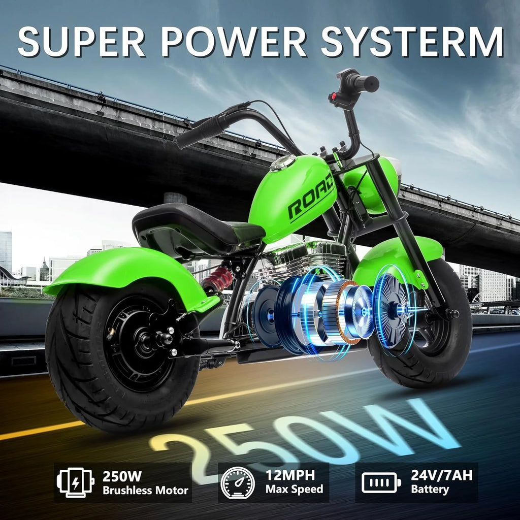 DEYGIA 24V 250W Kids Electric Dirt Bike, 12.5 MPH & 10-Mile Range, 176lb Capacity, Dual Suspension + Disc Brake, Twist Throttle - Electric Motorbike for Ages 8-14