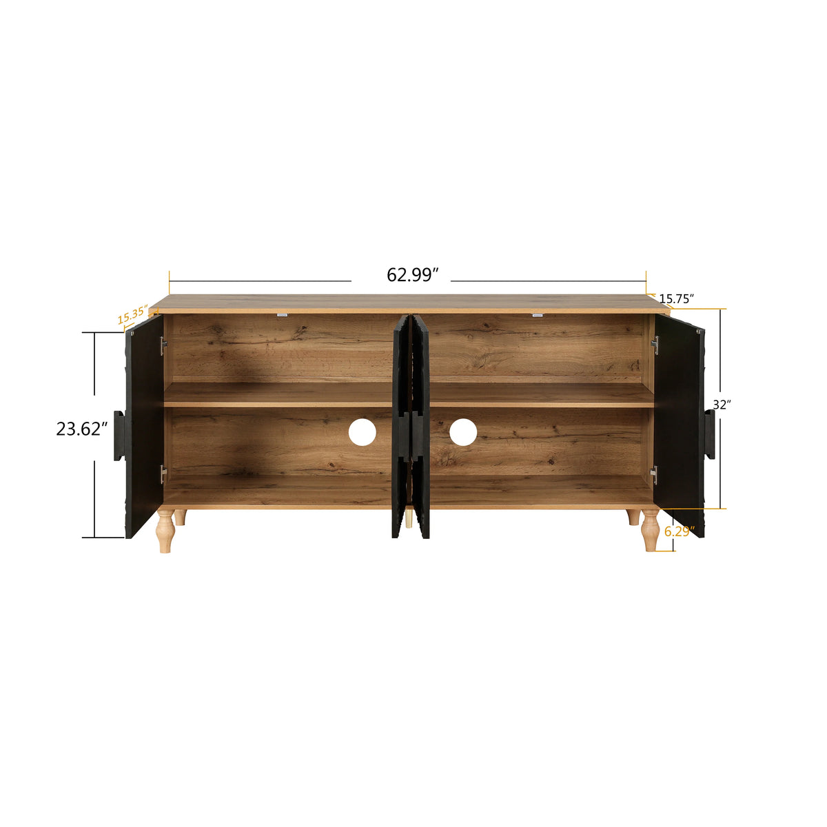 Aukfa 63" Large Accent Storage Cabinet TV Stand with Carved Door for Living Room,Entryway,Natural