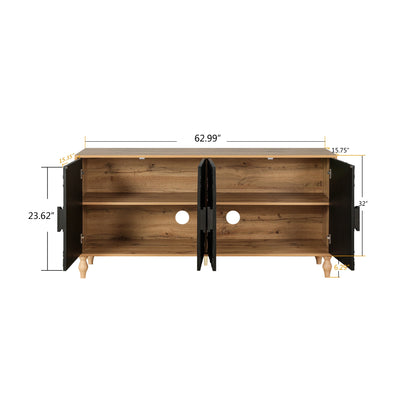 Aukfa 63" Large Accent Storage Cabinet TV Stand with Carved Door for Living Room,Entryway,Natural