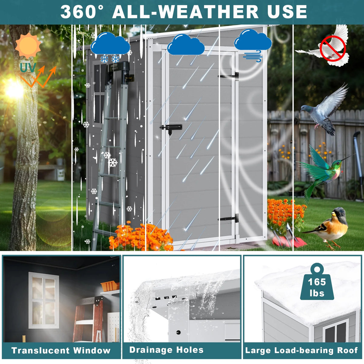 Outdoor Shed & Storage, Seizeen All-Weather Plastic Sheds 82'' H, Sloped Top Garden Shed with Window, Heavy-Duty Resin Outdoor Storage W/Floor, Gray