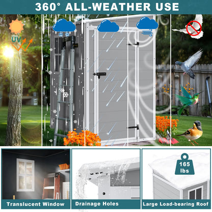 Outdoor Shed & Storage, Seizeen All-Weather Plastic Sheds 82'' H, Sloped Top Garden Shed with Window, Heavy-Duty Resin Outdoor Storage W/Floor, Gray