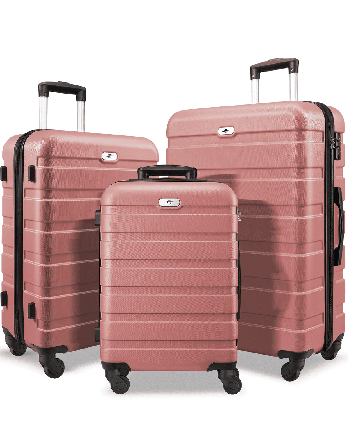 3 Piece Luggage Sets Hard Shell Suitcase Set with Spinner Wheels for Travel Trips Business 20" 24" 28", Rose Gold