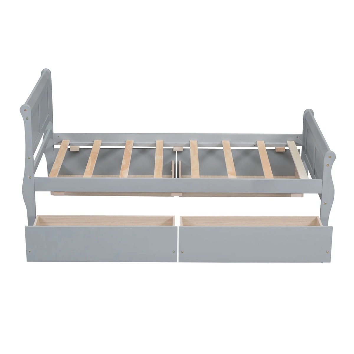 Full Size Wood Platform Bed with 4 Drawers,Storage Bed Frame with Streamlined Headboard and Footboard for Kids, Teens, Boys, Girls,Wooden Slats Support, No Box Spring Needed,Oak