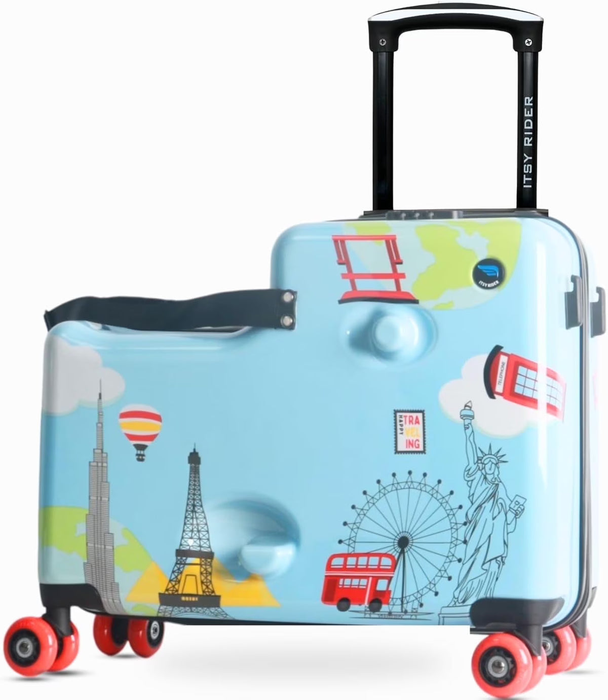 Cegali 2025 Itsy Rider 20" Ride-on Suitcase for Kids with Double Spinner Red Wheels (Green Safari)