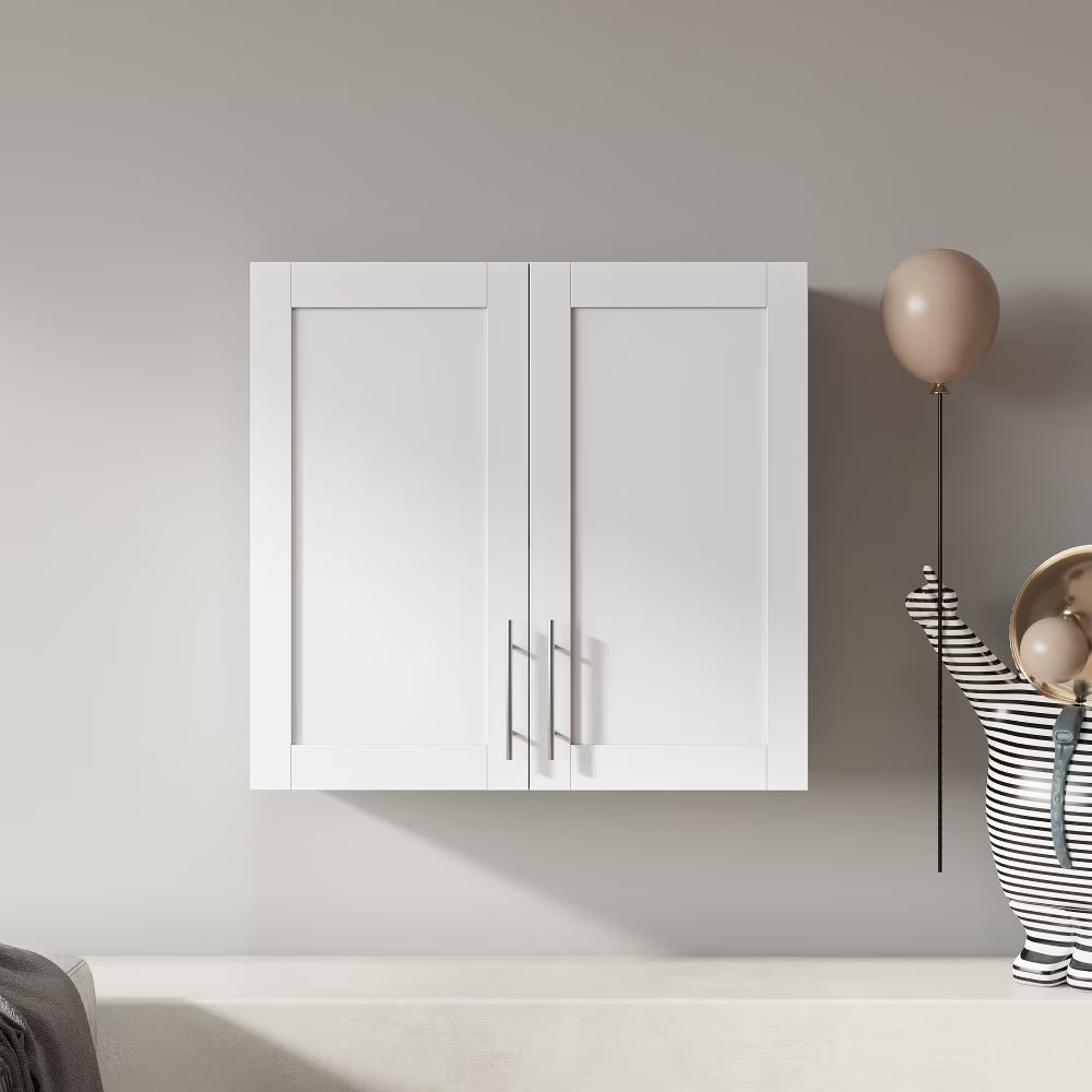 Stackable Wall Cabinet,Hanging Wall Mount Storage Cabinet with Adjustable Shelves and Doors,Sideboard Buffet Cupboard,Console Table,White Wood Finish,11.81 "D x 31.50"W x 29.92 "H