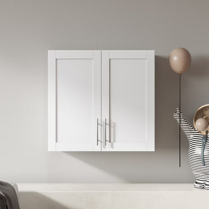 Stackable Wall Cabinet,Hanging Wall Mount Storage Cabinet with Adjustable Shelves and Doors,Sideboard Buffet Cupboard,Console Table,White Wood Finish,11.81 "D x 31.50"W x 29.92 "H