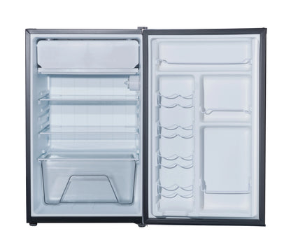Galanz 4.3 Cu ft Single Door Mini Fridge, Stainless Steel Look, New, Width 19.12"
