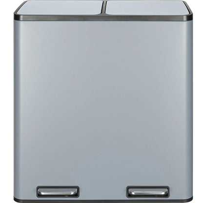 LAZY BUDDY Dual Garbage Can, Stainless Steel 16 Gallon Step Kitchen Trash Can with Soft-Close Lid, Double Compartment Garbage Recycling Bin