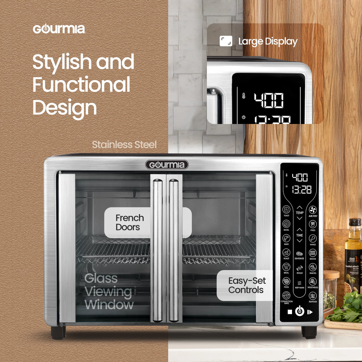 Gourmia Digital French Door Air Fryer Toaster Oven, Black