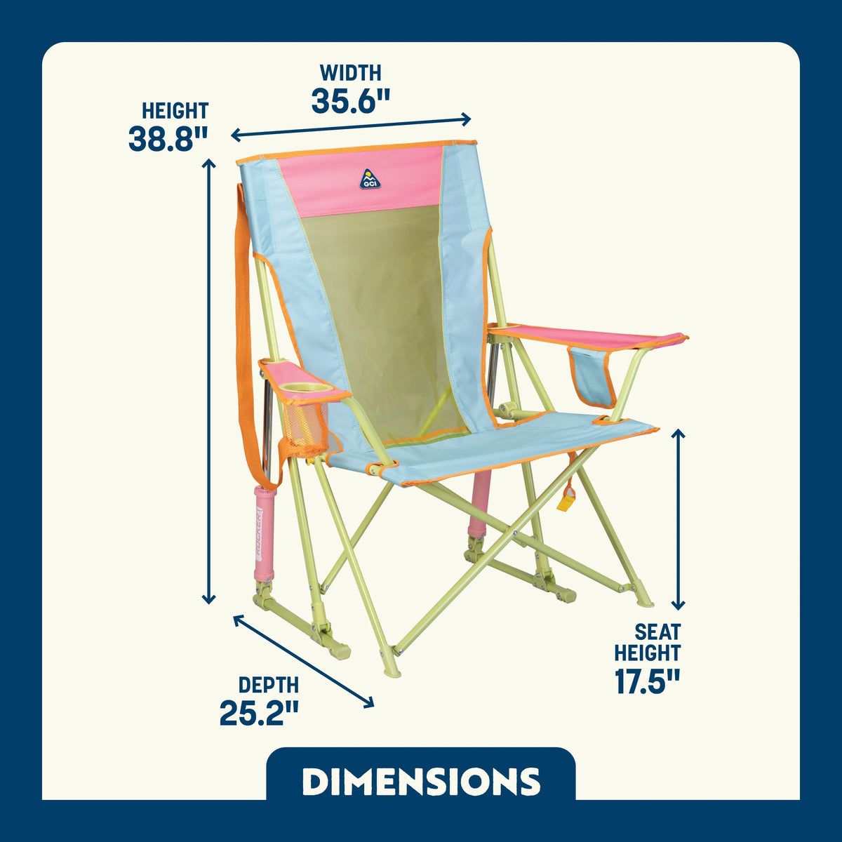 GCI Outdoor Comfort Pro Rocker Foldable Rocking Camp Chair, Blush