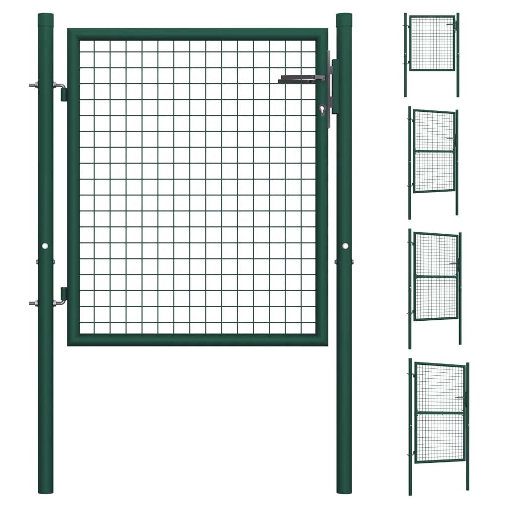 vidaXL Fence Gate Metal Fence Post Garden Gate for Outdoor Patio Steel Green